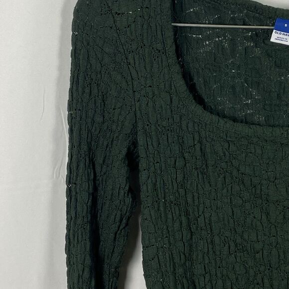 Old Navy Y2K Women’s Fitted Shirt Flare Sleeve Green Sheer Floral Crepe Sz S/PCH - Picture 7 of 12